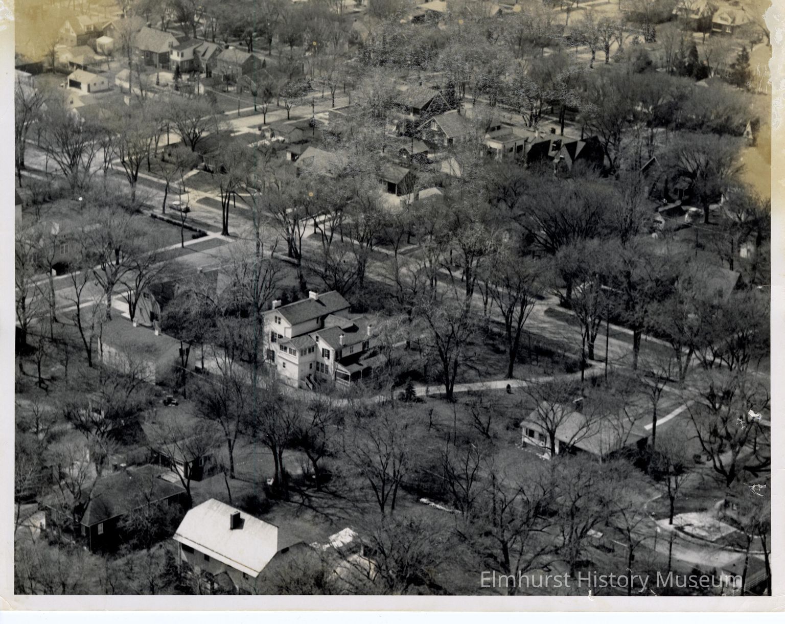 Old photograph of an arial view of Hill Cottage, Elmhurst